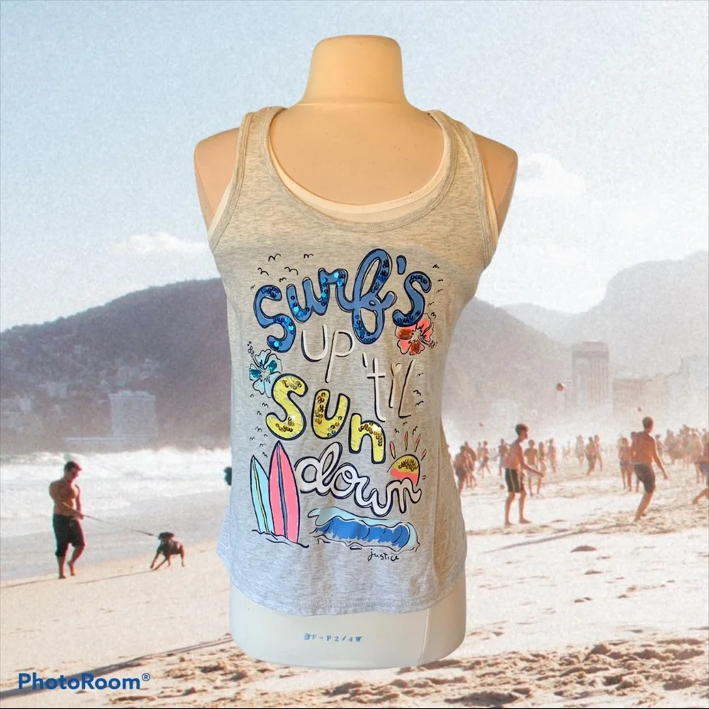 Justice Top Graphic Tank Girls fits 14 Beach Tee